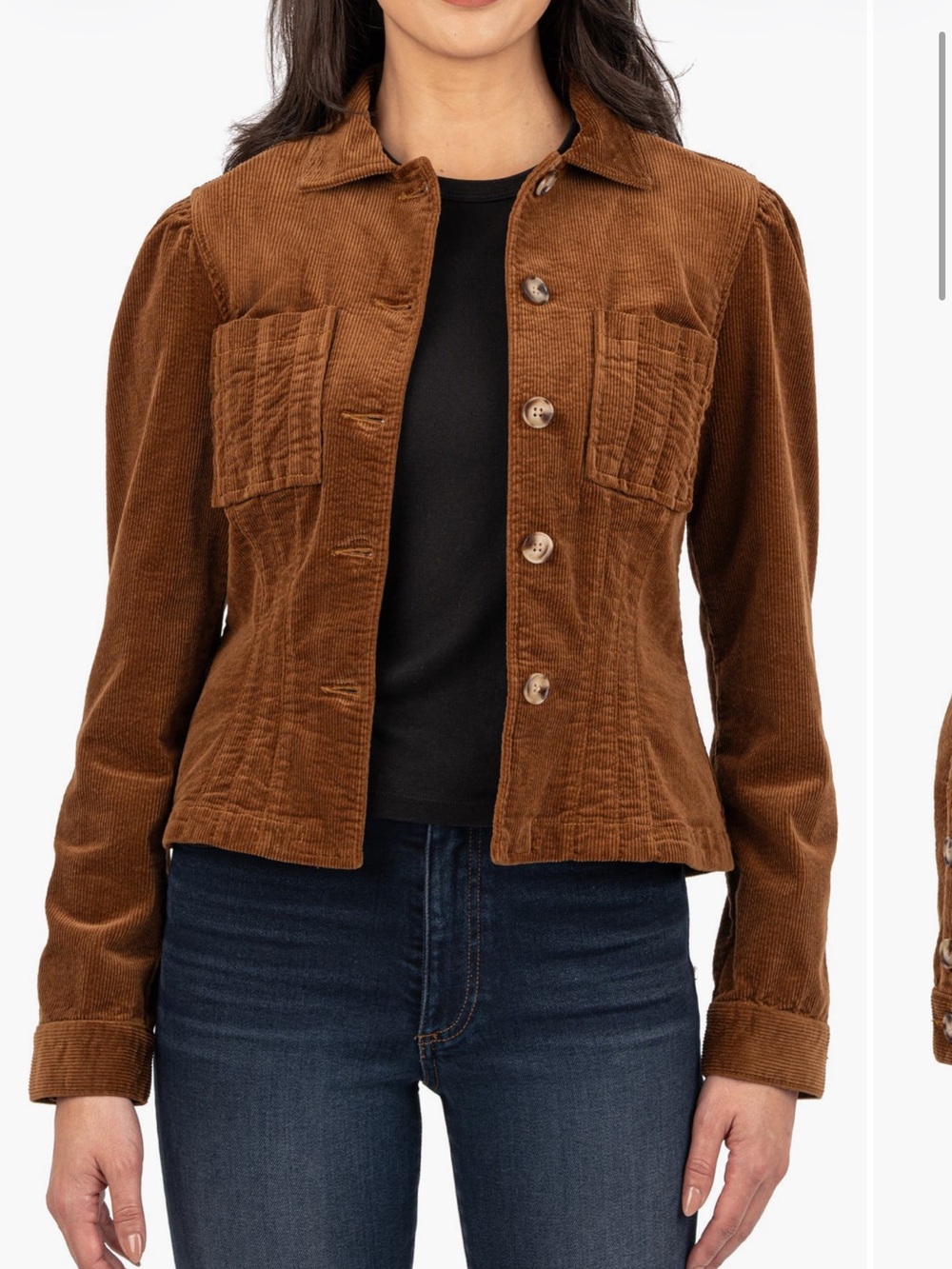 Kut from the Kloth Kyra Stretch Cotton Brown Corduroy Button-Front Jacket